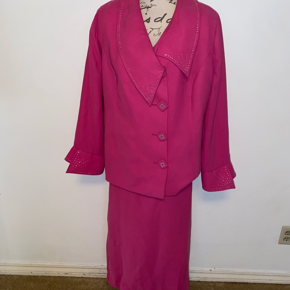 🌺2-Pc. A.Audrey New York Vintage Pink Skirt & Blazer Set🌺